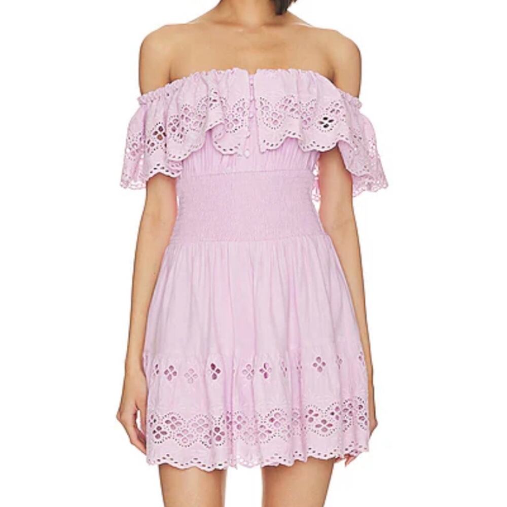 Lovers + Friends x Jetset Christina Dallas Lavender Eyelet Smocked Mini Dress XS
